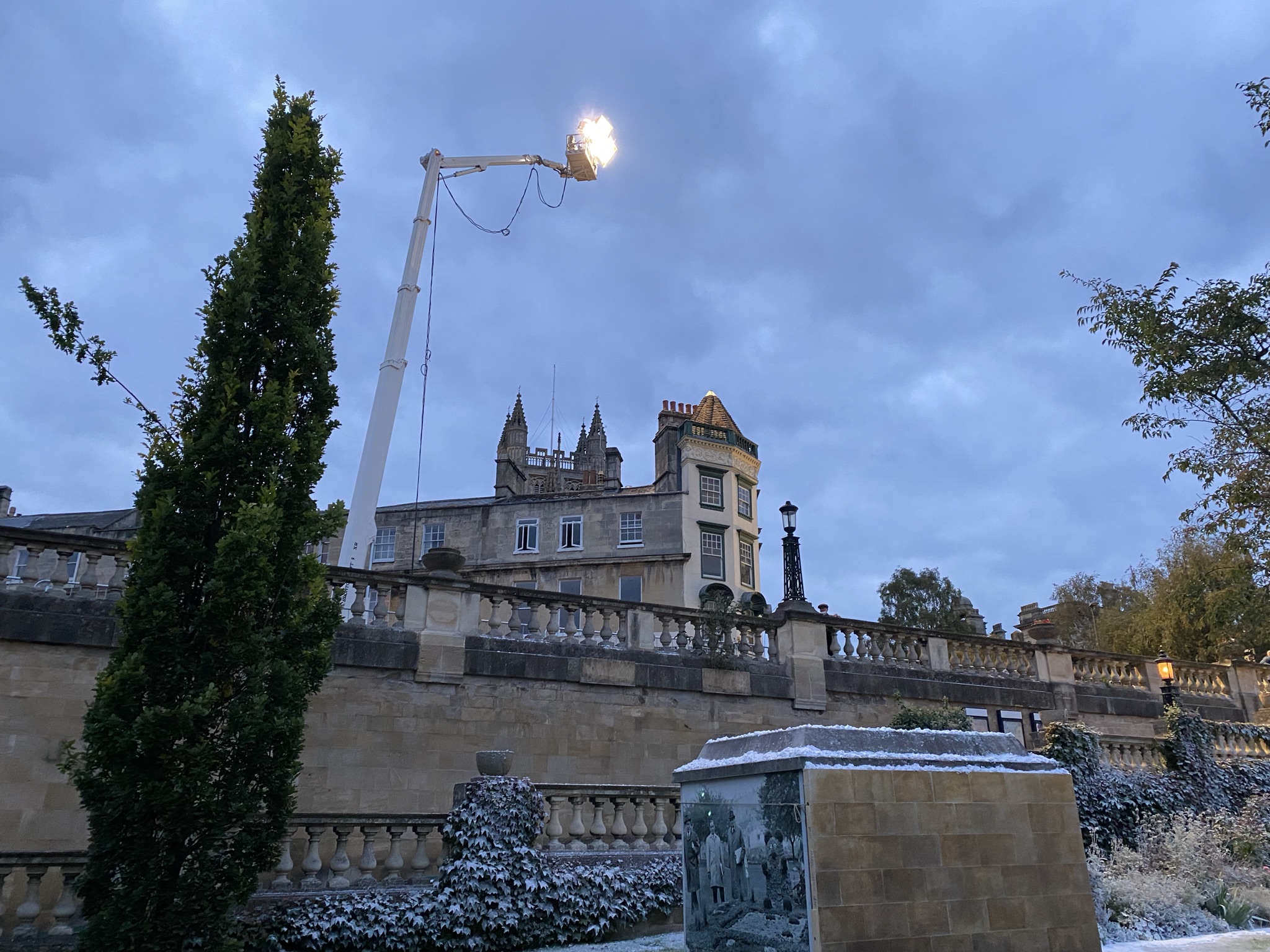 Crane light above Parade Garden - Photo by Bath Film Office