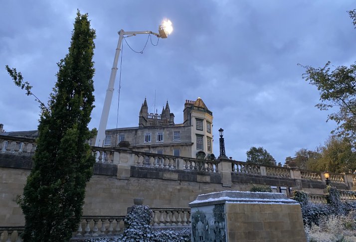 Crane light above Parade Garden - Photo by Bath Film Office